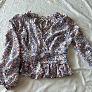 Floral Ruffle Blouse - Blue/Pink designs Size L